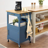 Best Choice Products Rolling Kitchen Island Cart, Single Door Cabinet w/Drawer, Sliding Tray, Hidden Outlet, Hooks, & Lockable Wheels - Slate Blue Best Choice Products