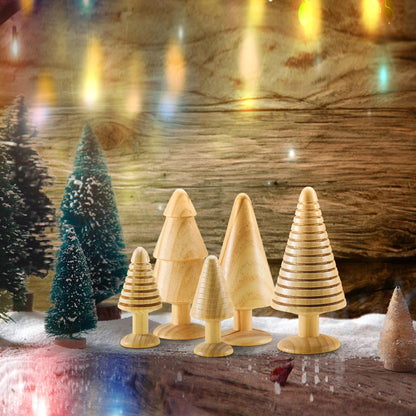 Quzzil 5 Pcs Wooden Christmas Trees Large Handmade Christmas Trees Figurines 6.5 and 4 Inch Wooden Christmas Ornament Farmhouse Table Centerpiece Decoration for Xmas Gift Mantel Shelf Room Decor