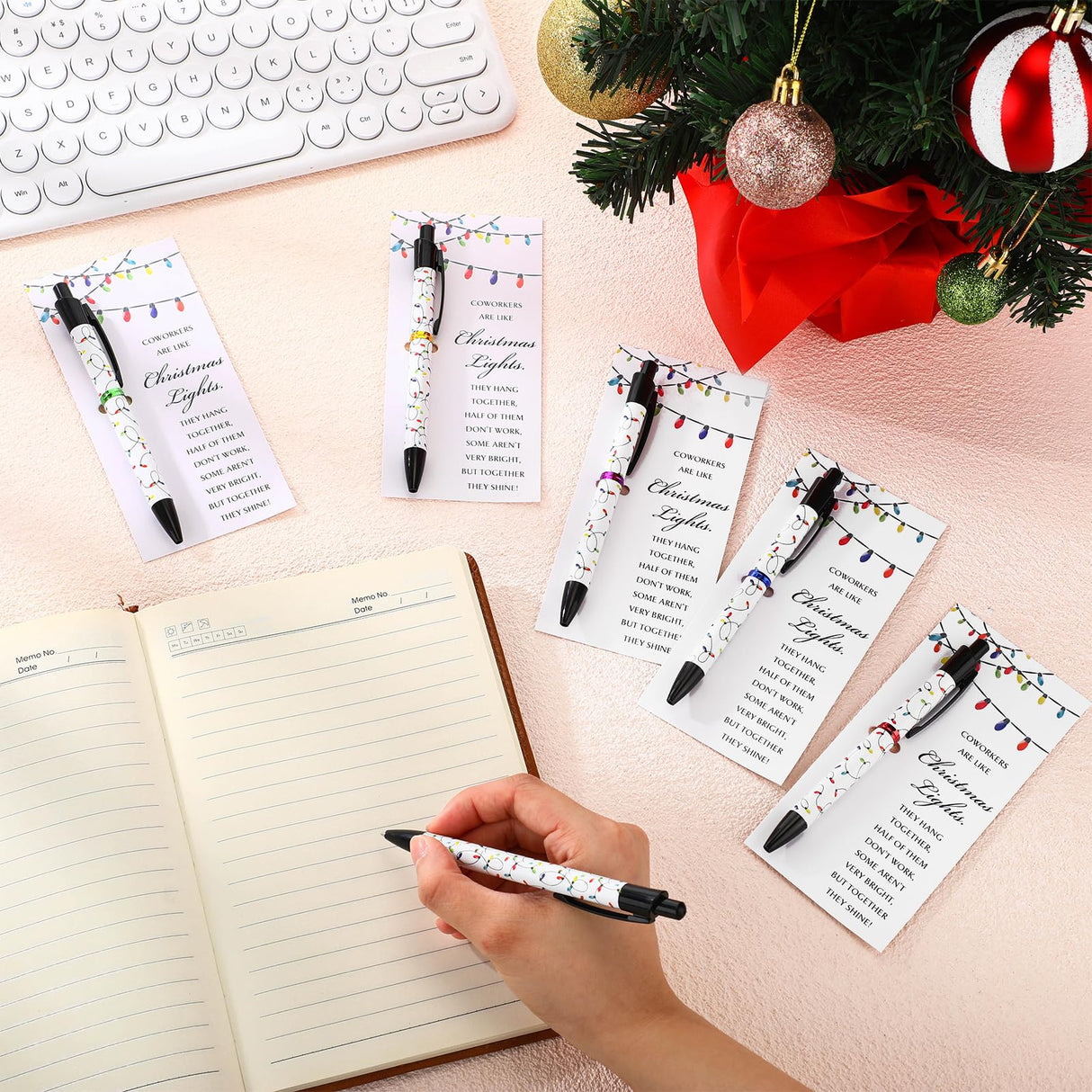 Sayglossy 50 Set Bulk Christmas Gifts for Coworker Employee Sublimation Bulb Pen Coworkers Are like Christmas Light Card Office Appreciation Gift for Staff Team Colleagues Teacher Nurse Sayglossy