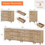 WAMPAT Dresser for Bedroom with 8 Drawers and 2 Storages, Nightstands with Charging Station for Living Room, Oak Kids Dressers with Wide 3 Chest of Drawers, for Nursery, Hallway WAMPAT