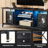 WLIVE TV Stand up to 65 Inch TV, 55" Entertainment Center with LED, Industrial TV Console with Glass Shelf for Living Room and Bedroom, Black WLIVE