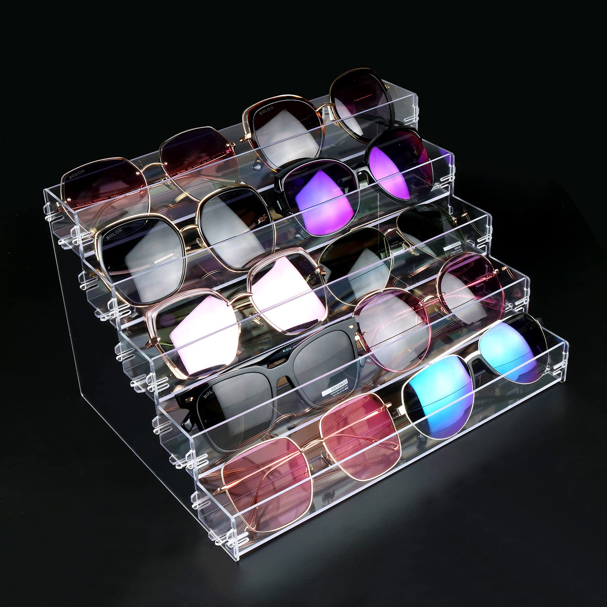 BVANQ 5 Tier Sunglasses Organizer Acrylic Sunglass Holder Nail Polish Organizer Countertop Stand Display No Pungent Acrylic Glue Assembly for Highlighting Glasses,Makeup,Essential Oil BVANQ