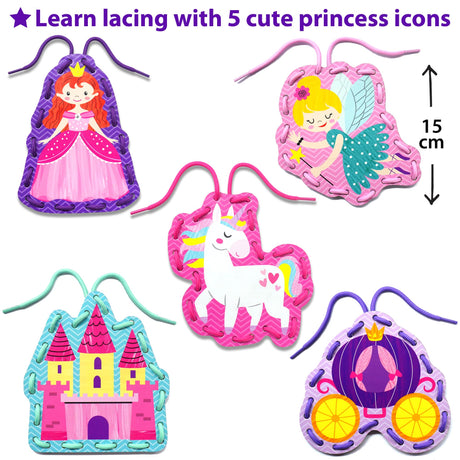 KRAFUN Beginner Unicorn My First Lacing Card Kit for Kids Arts & Crafts, 5 Easy Princess Lacing Projects, Paper Art Craft Cards for Toddlers, Fine Motor Preschool Skills Toys KRAFUN