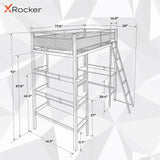 X Rocker Fortress Video Gaming Twin Loft Bed, Durable Black Metal Bed Frame, Built-in Desk and 3 Shelves, 77.64" x 59.17" x 72.05" X Rocker