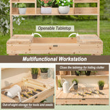 Giantex Garden Potting Bench Table, Large Workbench Table with Shelves, Openable Tabletop Hidden Storage Cabinet, 3 Hooks, Outdoor Wooden Workstation for Patio Garden Garage, 43.5"x19.5"x 60.5" Giantex