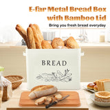 E-far Bread Box for Kitchen Countertop, Metal Bread Storage Container Bin with Bamboo Lid for Cutting Bread, Extra Large & Farmhouse Style, 13” x 7.2” x9.8”, Cream E-far