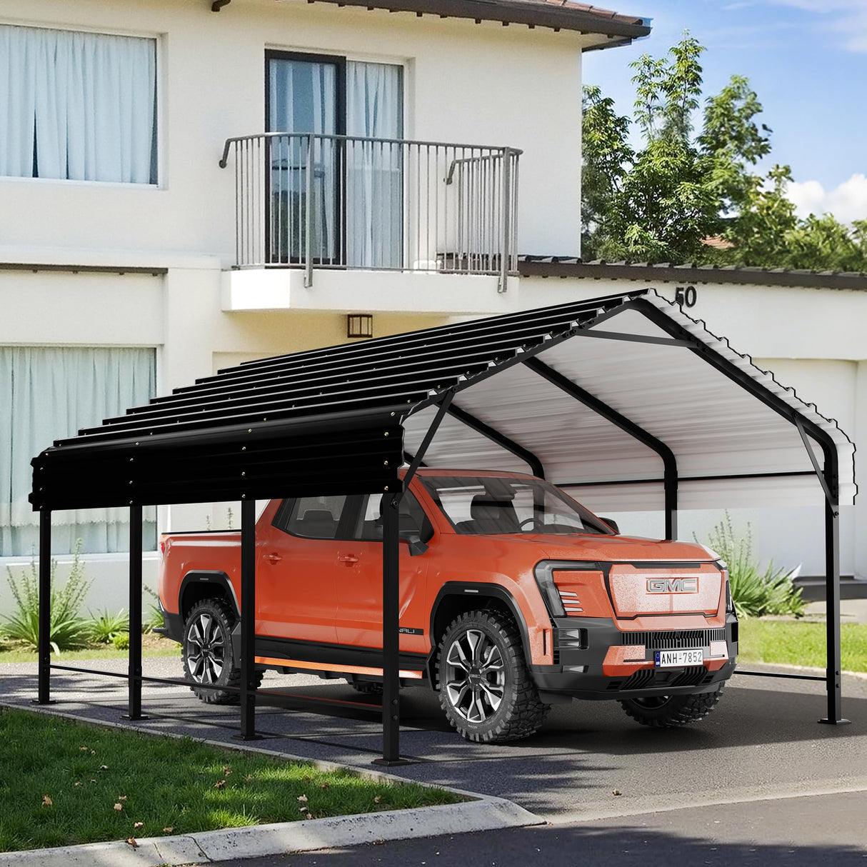 Walsunny Metal Carport 12x15 FT Heavy Duty Carport Canopy with Enhanced Base, Outdoor Car Shelter with Galvanized Steel Roof and Frame Garage for Truck, SUV, Boat, Gray Walsunny