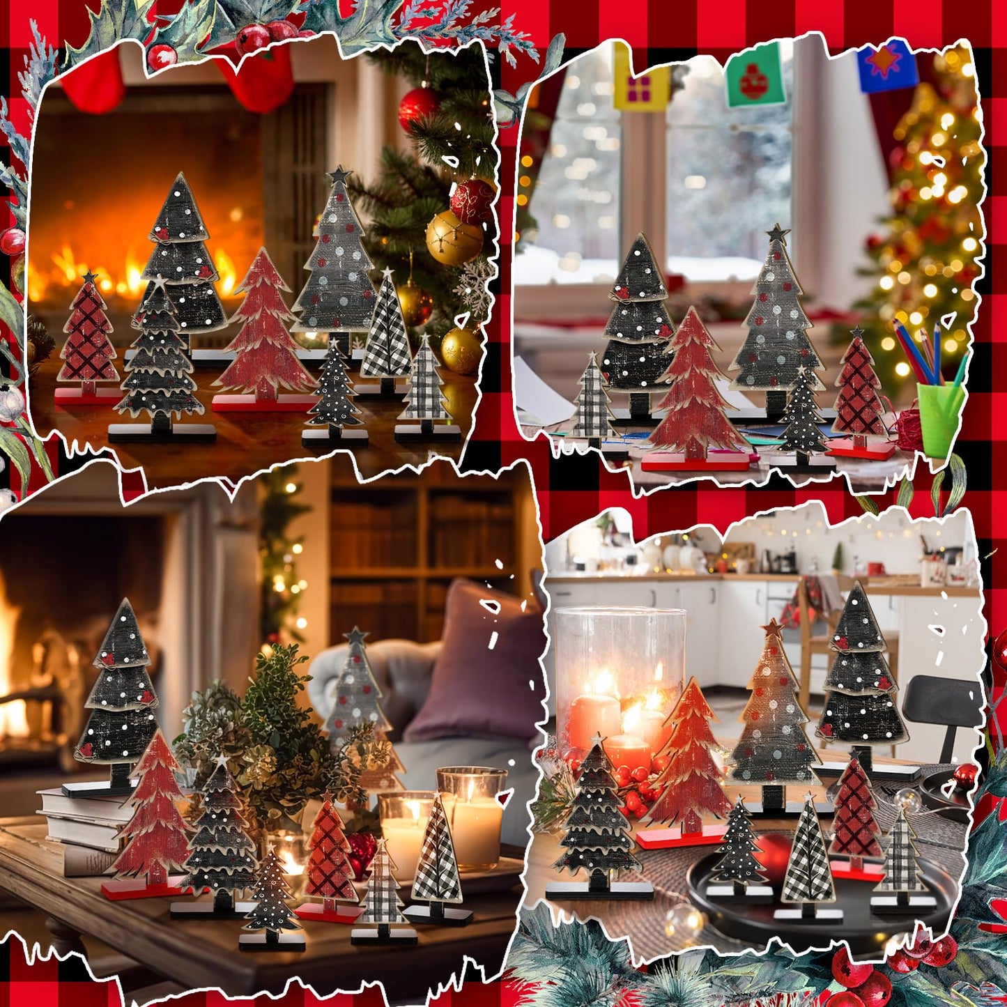 Moucuny 8 Christmas Tree Tabletop Decor Wooden Christmas Centerpieces for Tables Rustic Christmas Tree Wooden Sign for Home Office Fireplace Farmhouse Party Xmas Centerpieces