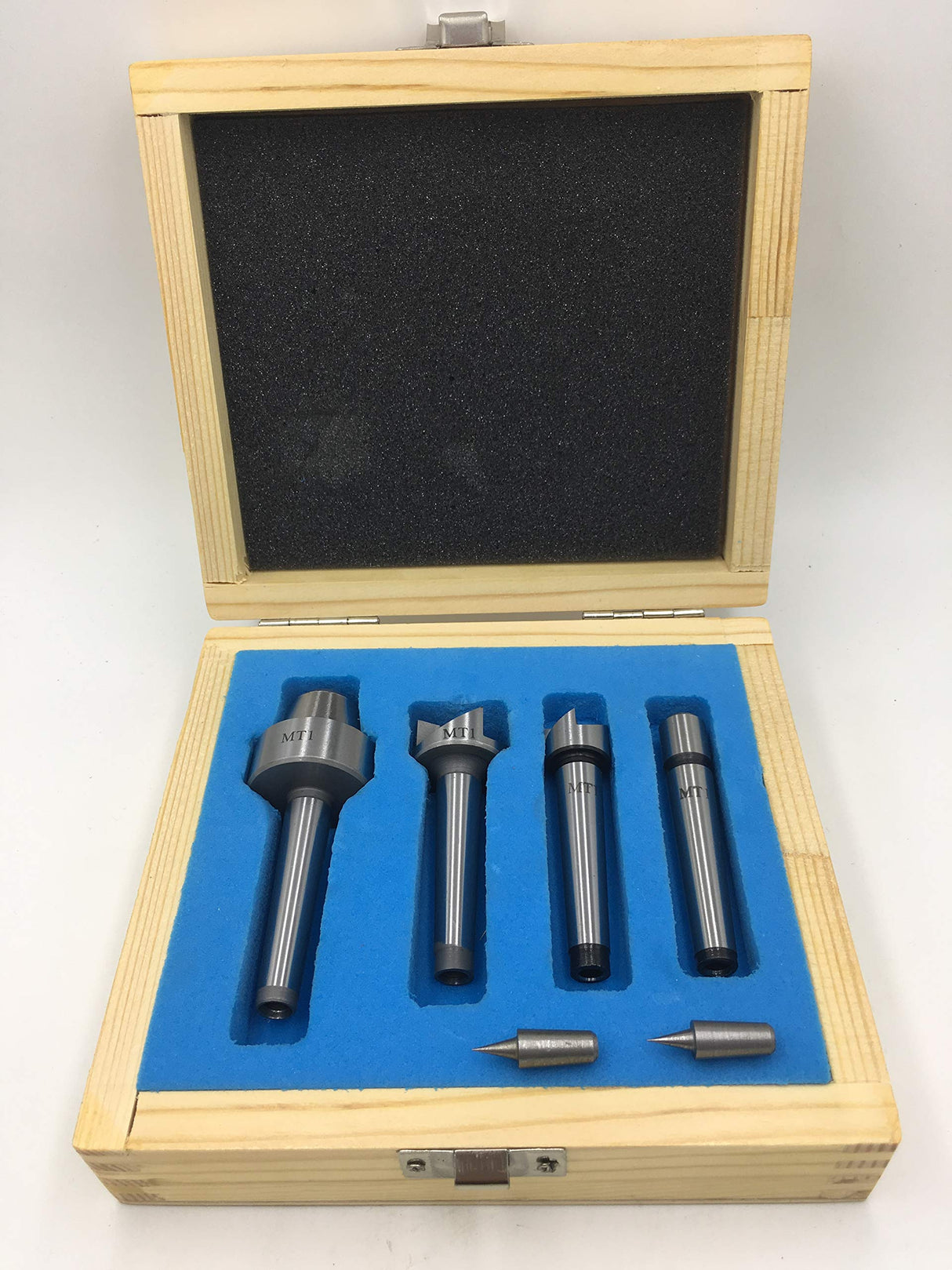 MT1 Wood Lathe Live Center Drive Spur Cup 4pcs Set with 2Pcs Extra Replacement Tips with Good Quality Wooden Box Almhs