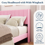 Sismplly King Size Bed Frame and Headboard,Vertical Channel Tufted Wingback No Box Spring Needed, Mattress Foundation, Easy Assembly Pink Sismplly