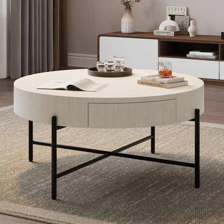 GarveeHome Round Coffee Table with Drawers Farmhouse Coffee Table with Storage Wood Accent Center Table Natural Coffee Table for Living Room GarveeHome