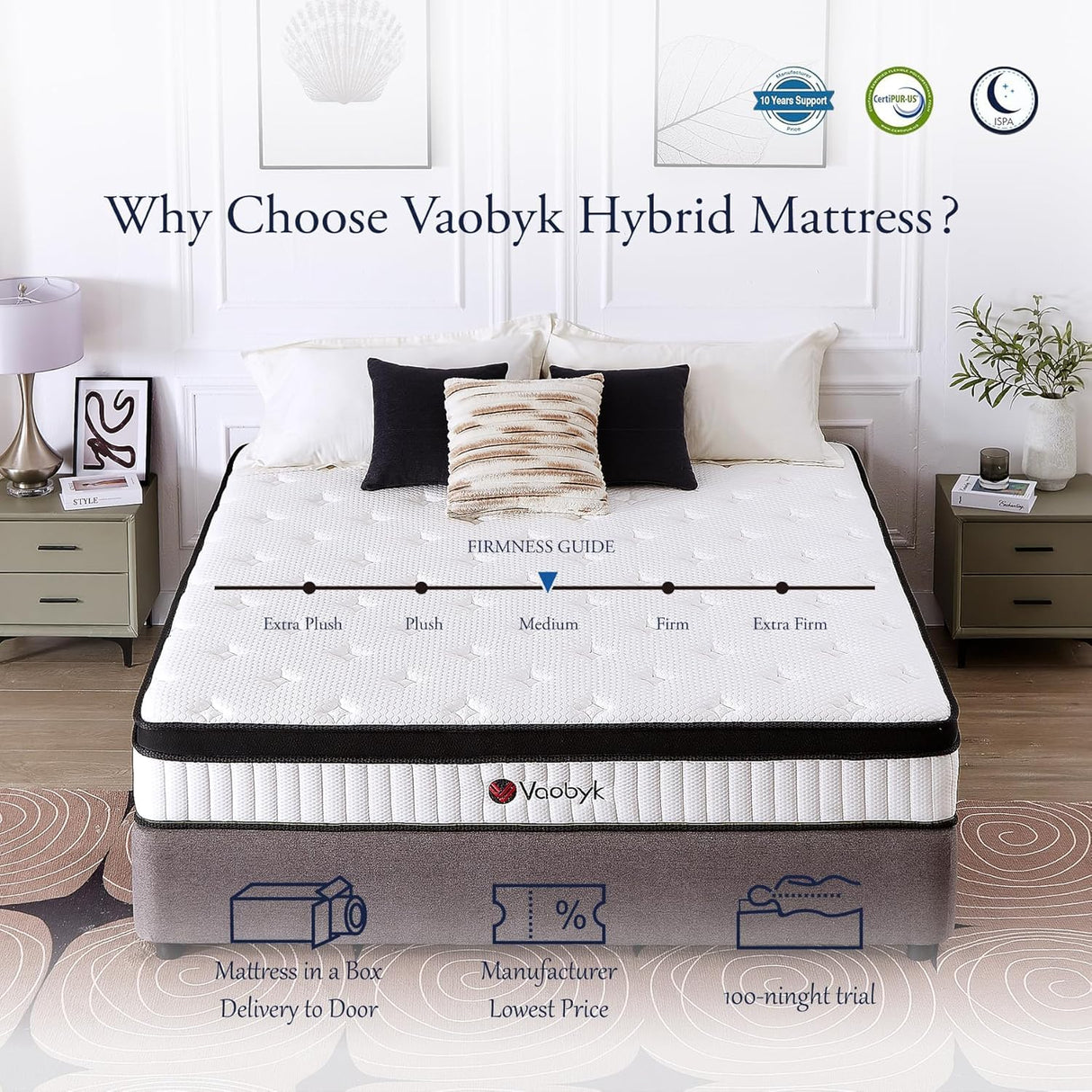 Vaobyk Queen Mattress, 12 inch Hybrid Queen Mattress in a Box, Memory Foam Mattress with Pocket Springs, Pressure Relief & Motion Isolation, CertiPUR-US Certified, Medium Firm Vaobyk