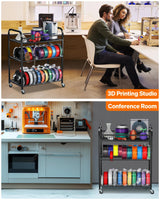 AHOWPD 3D Printer Filament Storage Rack- Rolling Filament Spool Holders Racks with Wheels, Heavy Duty Metal Shelf for PLA/ABS/TPU/Nylon, Filaments Organzied for 3D Printing Studio, Office Workshop AHOWPD