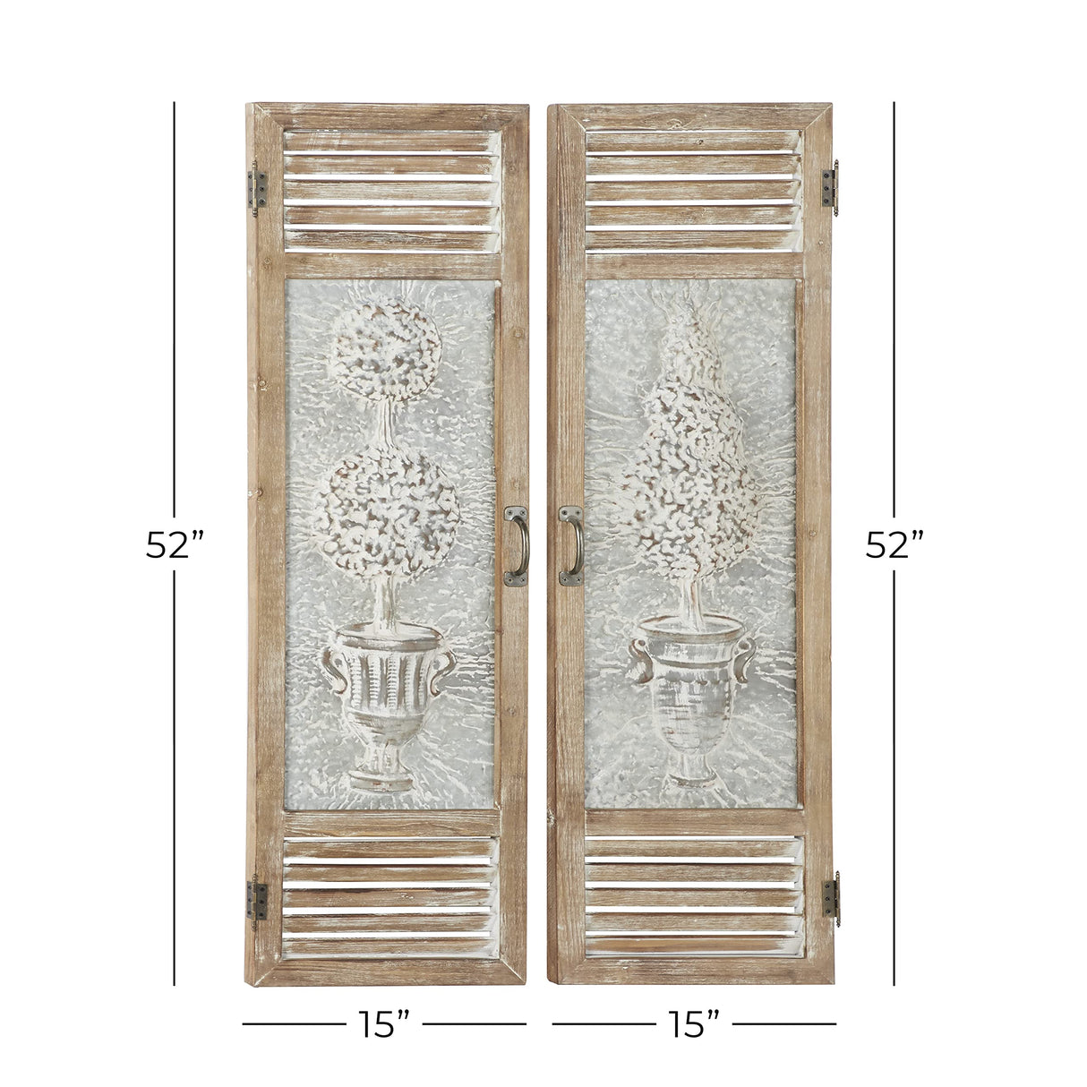 Deco 79 Metal Tree Home Wall Decor Relief Wall Sculpture with Louvered Design, Set of 2 Wall Art 15"W, 52"H, Brown Deco 79