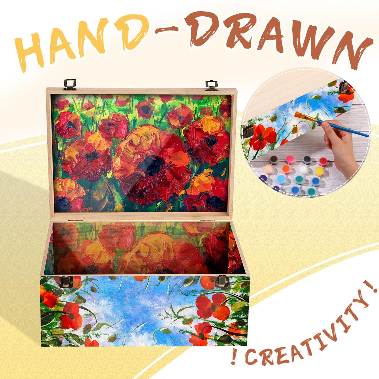 Wesiti 2 Pcs Unfinished Wooden Box 14 x 10 x 6.5 Inch Treasure Chest Craft Box with Hinged Lid Rustic Large Paint Box Stash Crate for Storage Carving DIY Gift Wesiti