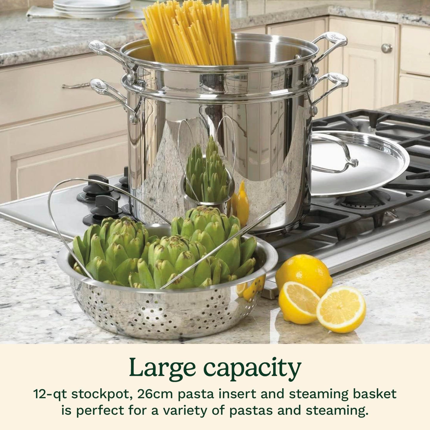 Cuisinart 4-Piece Cookware Set, 12 Quarts, Chef's Classic Stainless Steel Pasta/Steamer, 77-412P1