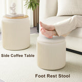 Round Ottoman with Storage Set of 2, White Vanity Stool, Upholstered Velvet Storage Ottomans, Makeup Chair Seat for Bedroom, Small Pouf Footstool for Living Room Recximi