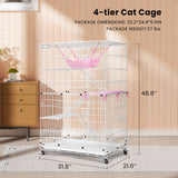VIVOHOME 4-Tier 49 Inch Collapsible Metal Cat Kitten Ferret Cage 360° Rotating Casters Enclosure Pet Playpen with Ramp Ladders Hammock and Bed White VIVOHOME