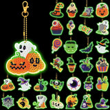 WILLBOND 30 Pcs Glow in Dark Halloween Diamond Art Keychain Ornaments DIY Double Sided Halloween Luminous Diamond Painting Keychain Kits for Adults Key Ring Art Pendant Tree Decor WILLBOND