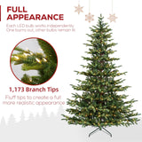 Hykolity 7.5 ft Prelit Aspen Fir Christmas Tree, Artificial Christmas Tree with 450 Warm White LED Lights, 1173 PE&PVC Branch Tips, Metal Stand and Hinged Branches hykolity