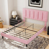 VECELO Queen Bed Frame with Upholstered Headboard, Heavy-Duty Platform Bedframe with Strong Wooden Slats Support, No Boxing Spring Needed, Pink VECELO