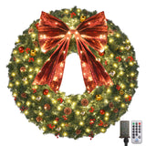 48inch Large Christmas Wreath - Outdoor Christmas Wreath with 300 Lights and Timer Remote Control, Red Bows, Jingle Bells, Pine Cones, Berry Clusters - 720 PVC Tips Artificial Pre Lit Xmas Wreaths Vuskly