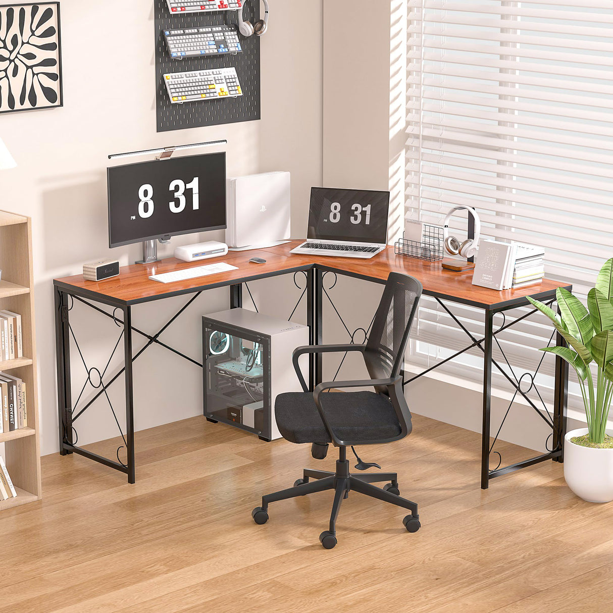 VECELO 59"x59" L Shaped Desk for Computer Gaming Multi-Usage Long 2 Person Table for Home Office Sturdy Writing Workstation, Easy Assembly/Saving Space, Rustic Brown VECELO