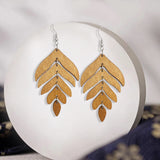 Handmade Lightweight Elegant Wooden Earring for Women - Statement Leaf Drop Dangle Earrings Bohemian Fashion Nature Wood Chain Leaf Earrings for Women Mom Sister Daughter Statement Jewelry Gifts (Dark Brown) NONQL