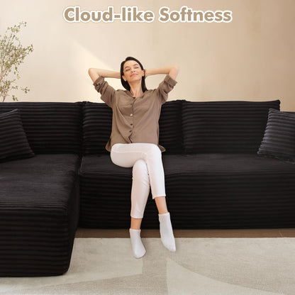 106" Cloud Sectional Couch with Chaise Longue,L Shaped Modular Modern Sofa,Comfy Corduroy Fluffy Couch with Deep Seat,No Assembly Required Couch for Living Room(Left,Plush Corduroy,Black)