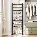 HOOBRO 10 Tier Shoe Rack, Narrow Shoe Storage Organizer with 9 Metal Shelves, Saving Space, Stable and Sturdy, Hold 18-27 Pairs of Shoes, for Entryway, Hallway, Living Room, Rustic Brown BF40XJ01 HOOBRO