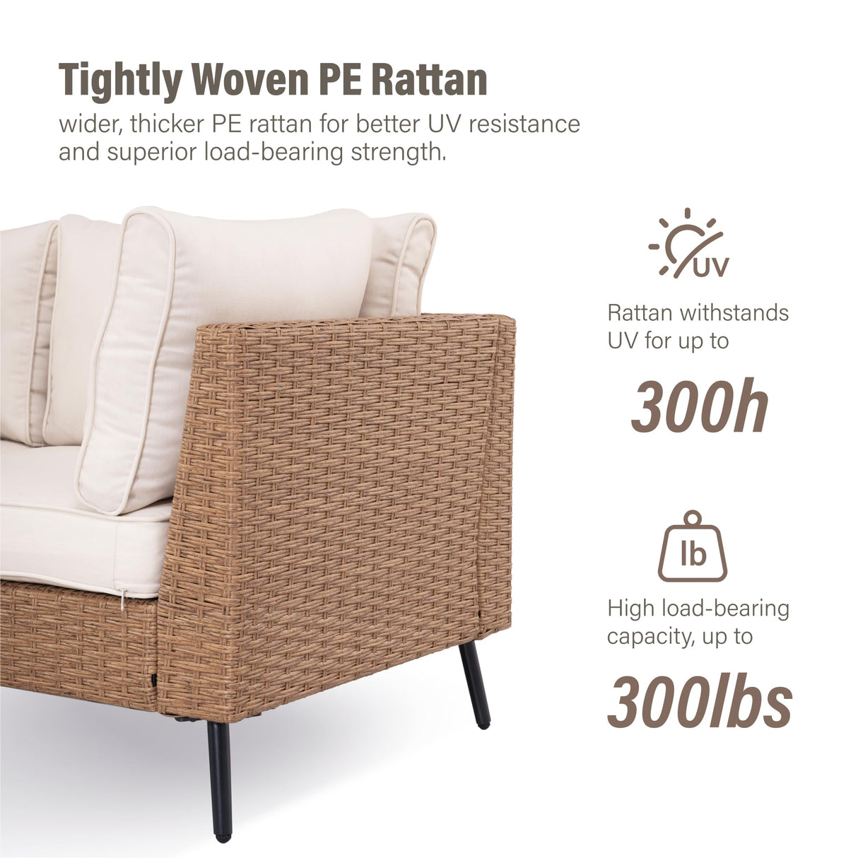 LAUSAINT HOME 8 Piece Outdoor Patio Furniture, Outdoor Sectional Sofa PE Rattan Wicker Patio Conversation Sets with Oversized Cushions, Patio Furniture Sets for Outdoor, Backyard, Lawn, Garden(Beige) LAUSAINT HOME