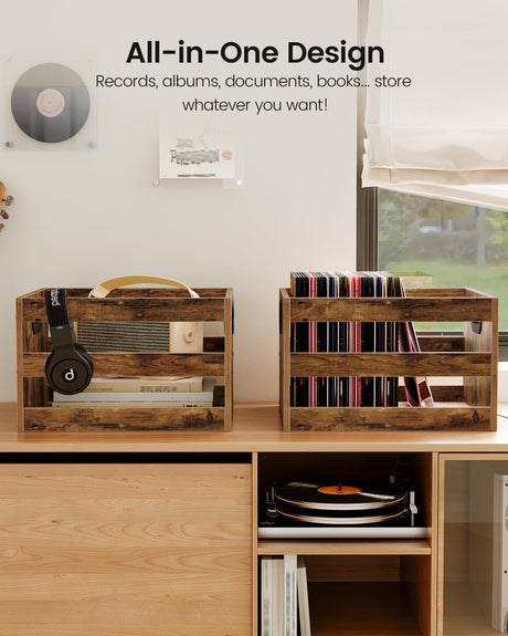 CHOEZON Vinyl Record Storage Crate, Record Storage Holder, Vintage Wood File Storage Organizer, Cube Photo Album Storage Box, for Albums, Files, Photo Albums, Rustic Brown MCW01FG CHOEZON