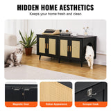 VEVOR Cat Litter Box Enclosure for 2 Cats, Litter Box Furniture Hidden with Rattan Decorated Doors, Wooden Cat Box Cabinet Fit Most of Litter Box, 47.2" L x 19.7" W x 21.7" H, Black VEVOR