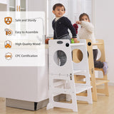 White Toddler Tower Step Stool for Kids Kitchen Stool Helper Toddler Standing Tower Foldable Toddler Table Kids Table and Chair Set 4 in 1 Montessori Helper Tower SHWWQUE