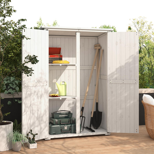 AECOJOY Outdoor Storage Shed with Waterproof Roof, Wooden Storage Cabinet Large Outdoor Shed Tool Shed with 2 Removable Shelves&Double Lockable Doors, Grey&White