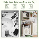 OKD Bathroom Floor Cabinet, Farmhouse Storage Cabinet with Sliding Barn Door & Storage Drawers, Small Storage Cabinet for Bathroom, Kitchen, Living Room, Rustic Oak with Antique White OKD