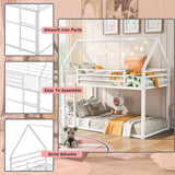 Merax Modern Heavy Metal House Low Bunk Bed Twin Over Twin, Montessori Floor Bunk Bed Frame with Full-Length Guardrail/No Box Spring Needed White Merax