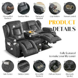 DRMBOOK Loveseat Rocker Recliner Sofa, Velvet Fabric Double Reclining Couches with Console, Manual Reclinable Dual Recliner Chair, RV Movie Theater Seating with USB/Bluetooth Speaker (Velvet Grey) DRMBOOK