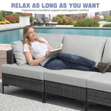 10 Pieces Patio Sectional Furniture Set with 44" Propane Fire Pit Table, 60000BTU Wicker Outdoor Sectional Coversation Set, Thick Cushion Deep Seat, Outdoor Furniture for Porch,Backyard,Deck (Grey) ABCASA