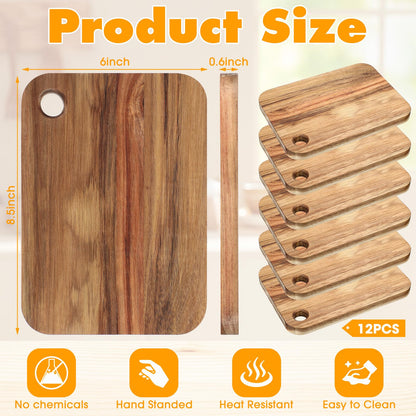 Vesici 12 Pcs Small Acacia Wood Cutting Board Rectangle Wooden Chopping Boards Lightweight Cutting Serving Tray Mini Cutting Board Bulk for Kitchen Meats Cheese Fruit Bread Wedding Housewarming Gift