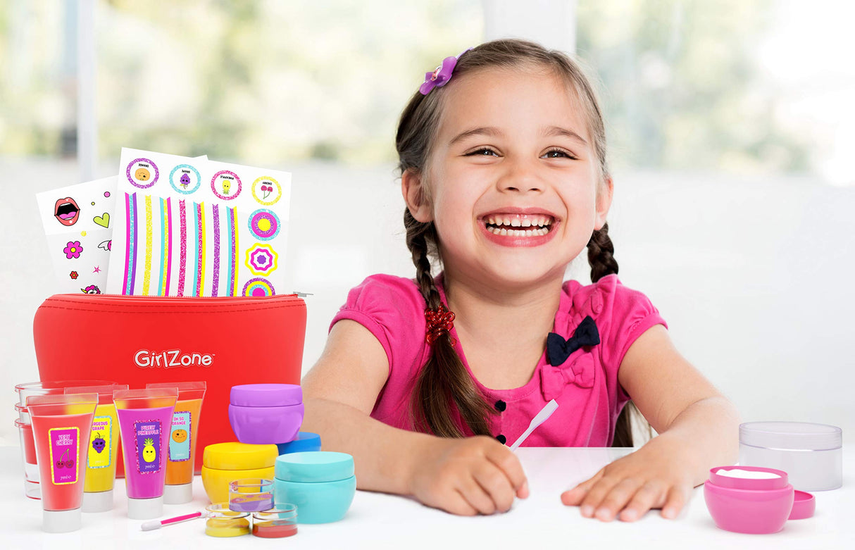 GirlZone Lip Balm Making Kit, 25-Piece Makeup and Lip Gloss Set with Glitters, Stickers & More, Fabulous Girls Toys Age 8 & Great Gift Idea for Kids GirlZone