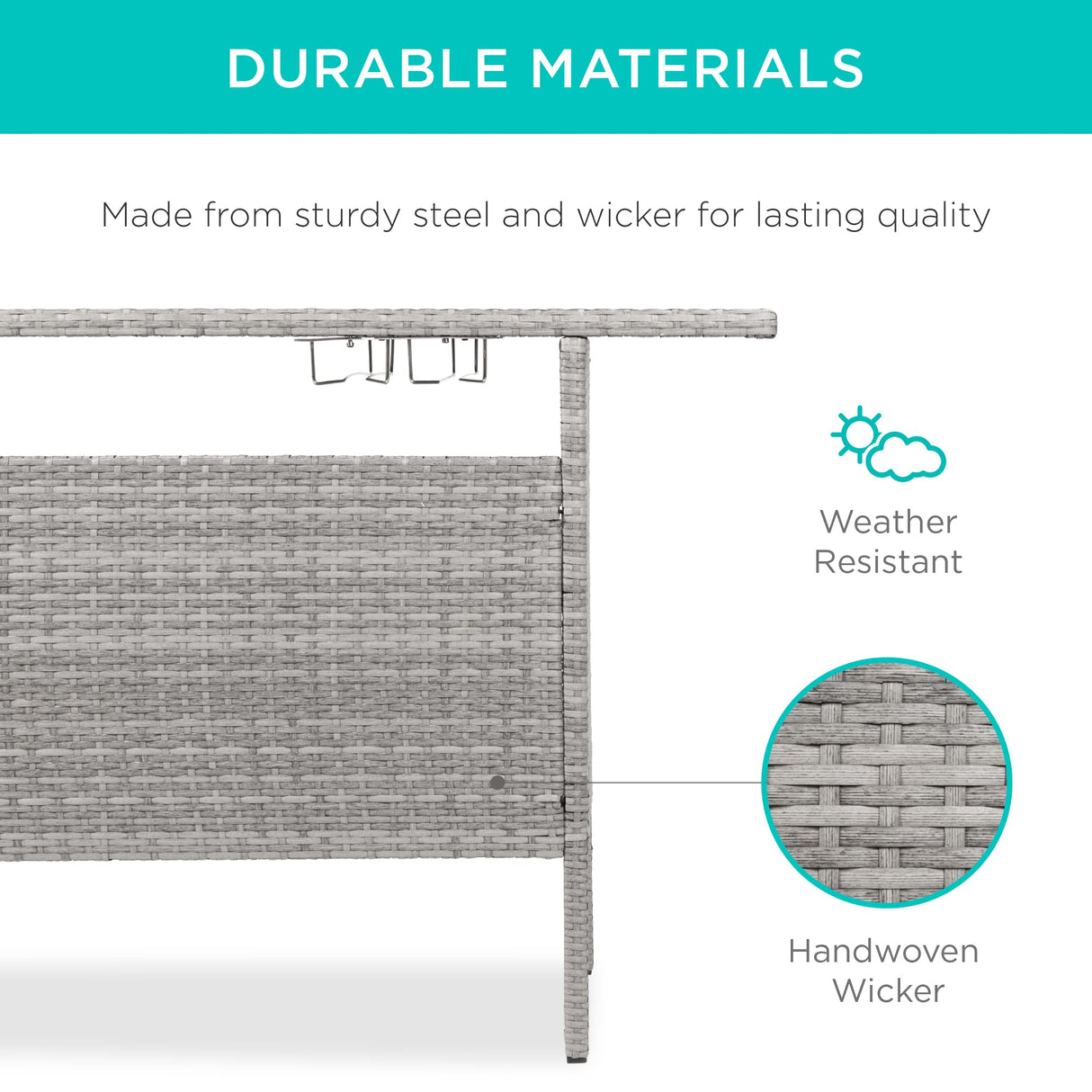 Best Choice Products Outdoor Patio Wicker Bar Counter Table Backyard Furniture w/ 2 Steel Shelves and 2 Sets of Rails - Gray Best Choice Products