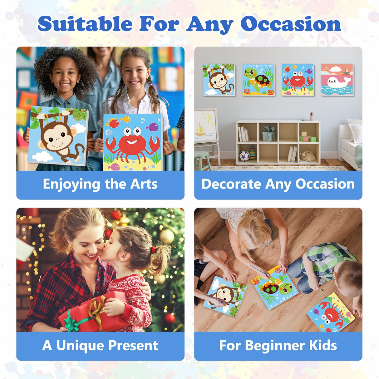 MEIYUDA Framed 4Pack Animals Paint by Number Kit for Kids, Cute Animals Paint by Numbers for Kids Age 4-8-12, DIY Acrylic Oil Painting for Home Wall Decor 8x8in MEIYUDA