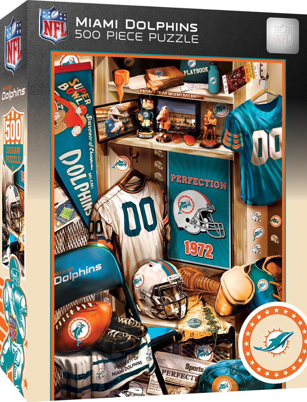 MasterPieces Game Day 500 Piece Jigsaw Puzzle for Adults - NFL Miami Dolphins Locker Room - 15"x21" Masterpieces