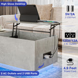 HOMMPA Lift Top Coffee Table with Charging Station Grey Led Coffee Table with Storage Hidden Compartment Modern Coffee Table with Lift Top Center Table with 16 Color LED Light for Living Room 17.7" H HOMMPA