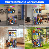 Luplom Sports Equipment Organizer Garage Ball Storage Rack for Sports Gear and Toys, Basketball Holder Stand with Basket and Hooks Rolling Ball Carts with Wheels for Indoor/Outdoor Use, Black Luplom