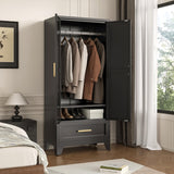 LCAOPC 71" Tall Metal Wardrobe Cabinet with Drawer and Hanging Rod, 2 Doors Armoire Wardrobe Closet with Shelf for Bedroom, Office, Laundry Room, Black LCAOPC