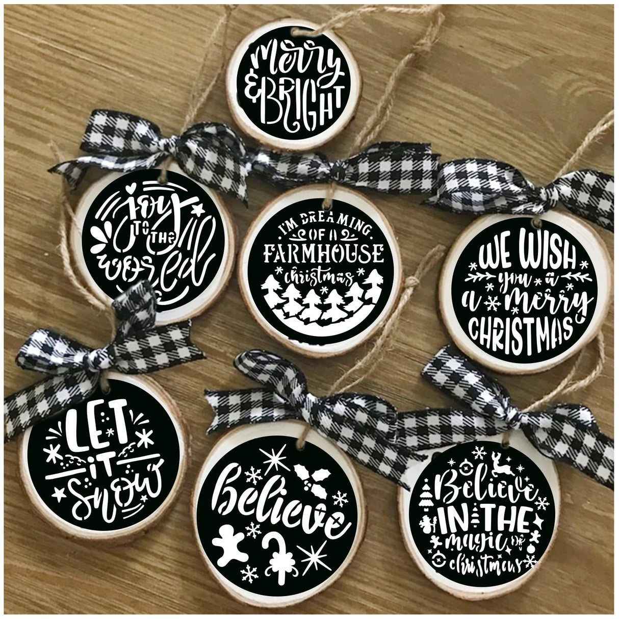 60pcs Christmas Stencils for Painting on Wood 3 Inch Small Nativity Ornament Reusable Holiday Xmas Drawing Stencil Templates for Wood DIY Crafts Card Paper Gift Home (Christmas Word) Hosomono