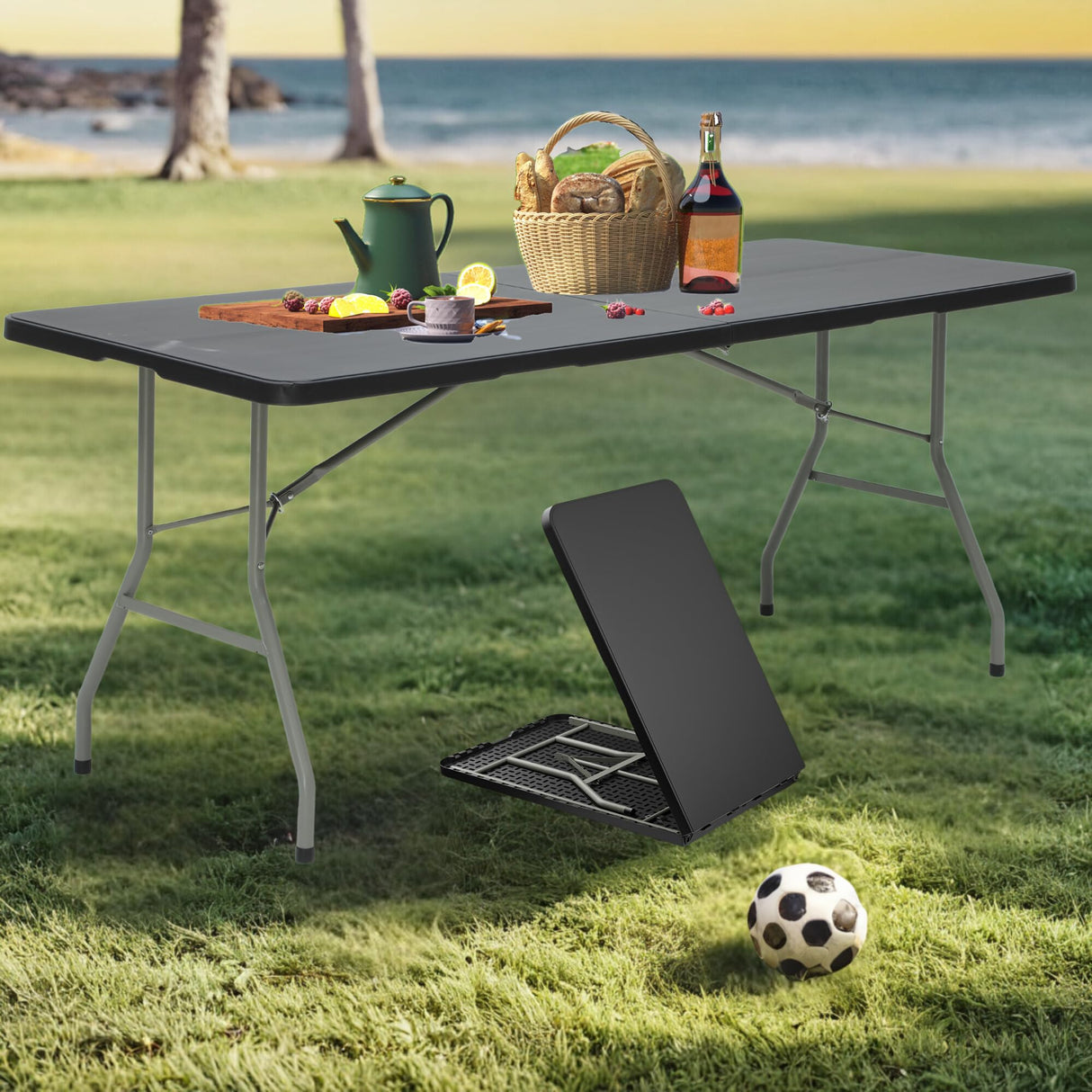 DWVO 6FT Folding Table, Heavy Duty Folding Tables with Carrying Handle, HDPE Fold up Table for Outdoor Camping Picnic Parties, Indoor Events (Black) DWVO