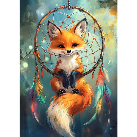 HEIBAGO Dreamcatcher Diamond Painting Kits for Adults, 5D Full Drill Round Fox Painting Gems with Dreamcatcher Diamond Art, Feather Diamond Dots Perfect for Home Wall Decor 12x16inch HEIBAGO